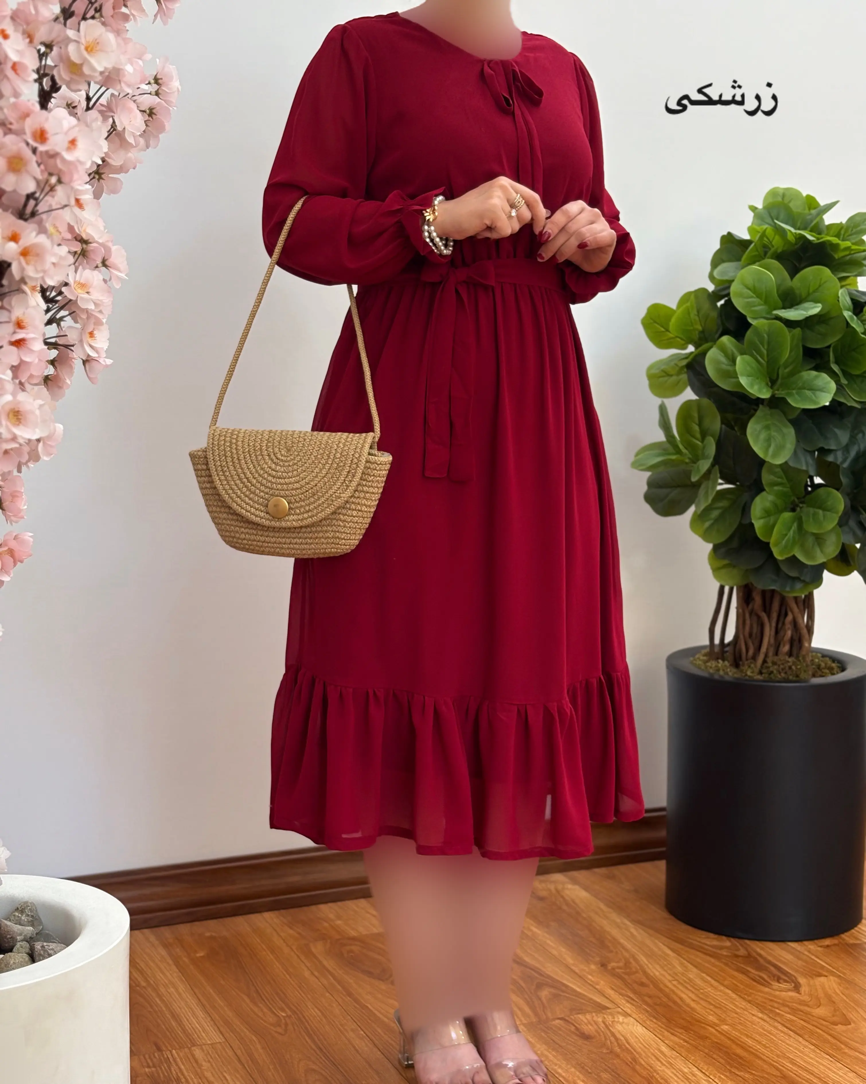 پیراهن حریر یقه بندی